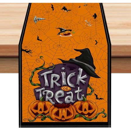 Halloween Græskar Bordløber 33x183 cm Trick or Treat Edderkoppespind Orange Sæsonbestemt Efterår Køkken Spisebord Dekoration til Hjemmefest Dekoration