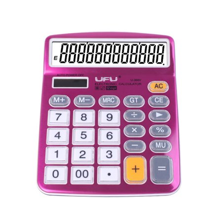 Skrivebords kalkulator 12 siffer med stor LCD-skjerm og følsom knapp, sol- og batteridobbel strøm, standardfunksjon (lilla)