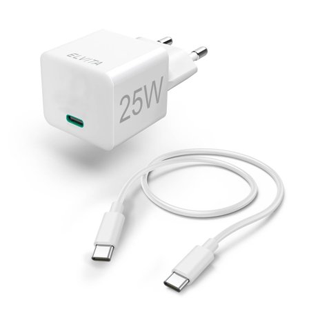 Elvita - Lader Mini-Charger Kit USB-C, 25 W PD - White Hvit