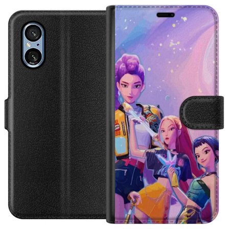 Yhteensopiva Lompakkokotelo Sony Xperia 5 V Tulevaisuuden popdivat neonväreissä, joilla on taianomaisia yksityiskohtia unenomaisen galaksitaustan ed