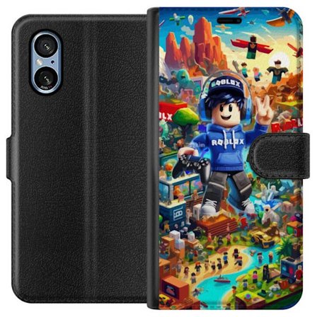 Kompatibelt Plånboksfodral till Sony Sony Xperia 5 V Stor detaljerad Roblox-värld fylld med karaktärer, äventyr och färgstarka miljöer perfekt f