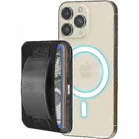 3-in-1 MagSafe-lompakko - Magneettinen korttipidike iPhone 14/13/12 -sarjalle, sopii 5+ kortille ja käteiselleMusta