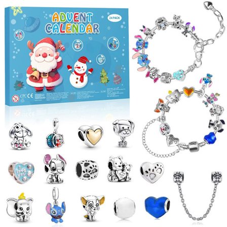 Julekalender 2025 til piger og drenge - 24-dages nedtælling med unikke tegneseriecharms, DIY kreativ charm vedhængsarmbånd