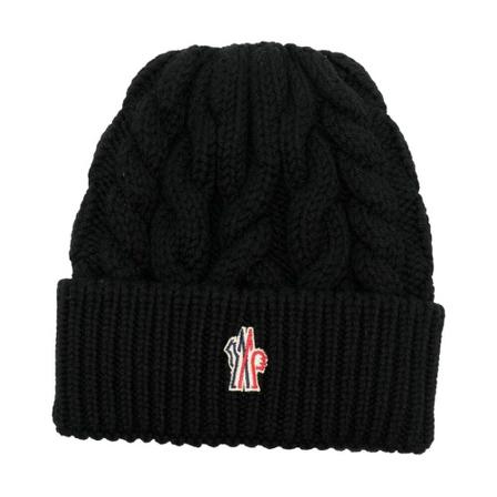 Moncler, Cable knit beanie Zwart, Dames, Maat:ONE Size