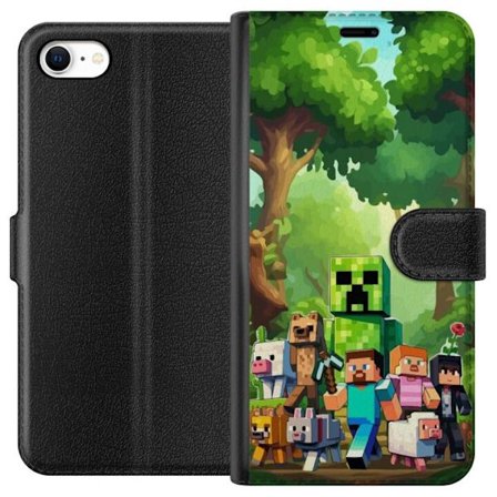 Kompatibelt Lommeboketui til Apple iPhone 6 Blokkete pikselerte spillverden med grønne figurer og dyr i frodig skogsmiljø