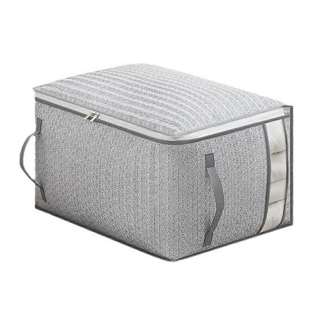 Støvtett sammenleggbar oppbevaringspose i størrelse L med klart vindu for klær, sengetøy, ikke-vevd stofforganisator, 52 x 44 x 20 cm