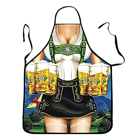 Oktoberfest Dirndl - Forkle i stil for festlige fester, Nyhet Damekostymeforkle med ølkrusdesign, Morsomt kjøkkenforkle for kokk