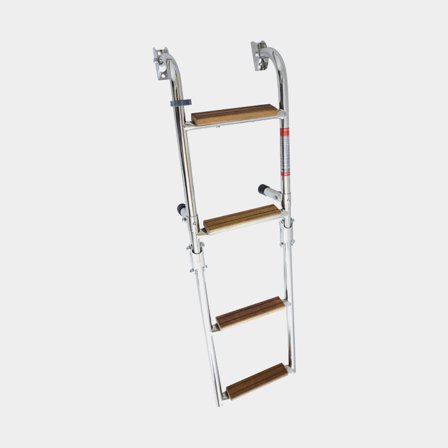 Folding boarding ladder, stainless steel & teak, 4 steps (2+2), 86.5 cm, 23.5 cm