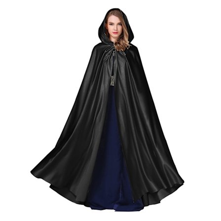 Witchcraft Black Tie Up Medeltida dräkt Halloween-huvkappa Long Cape U