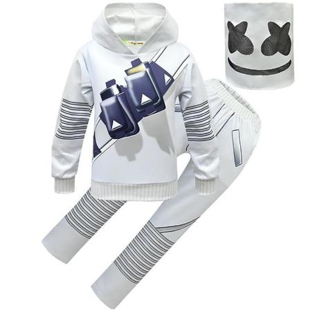 Poikien Marshmello DJ-naamiohupparit + housut -setti Karnevaali Party Cosplay-asu -hg 8-10 vuotta