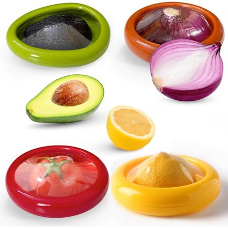 4-pak Genanvendelige Madopbevaringsbokse - Avocado, Løg, Tomat Opbevaringsbeholdere til Køleskab, Hold Frugt & Grønt Frisk med Oxidationsforebyggelse