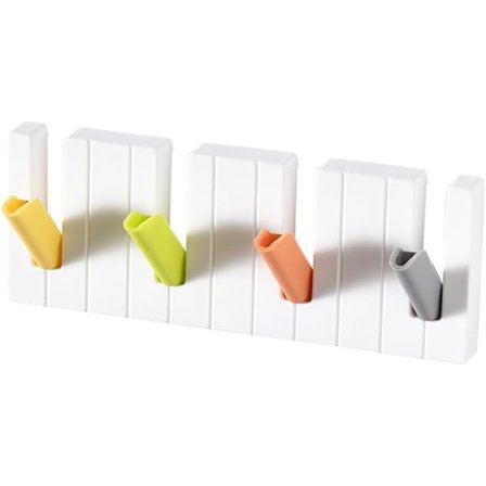 4 Krog Klaver Tangenter Vægmonteret Knagerække Vægdekoration Hat Opbevaringshylde PP Hylde (Slikfarve, 19,6 cm × 8,4 cm × 2,5 cm)