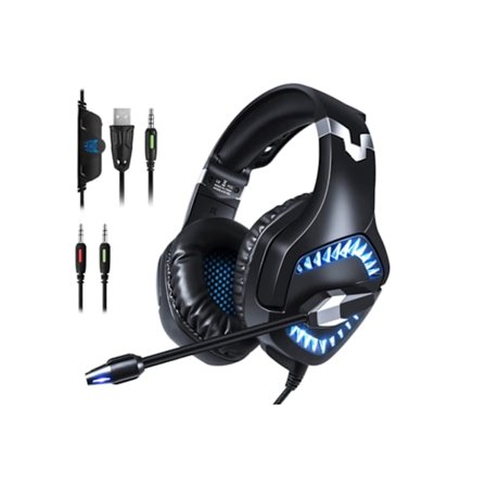Gaming Headset Over-Ear Hörlurar med Mikrofon LED-ljus Brusreducering och Volymkontroll för Laptop Mac Nintendo YEMAESRE