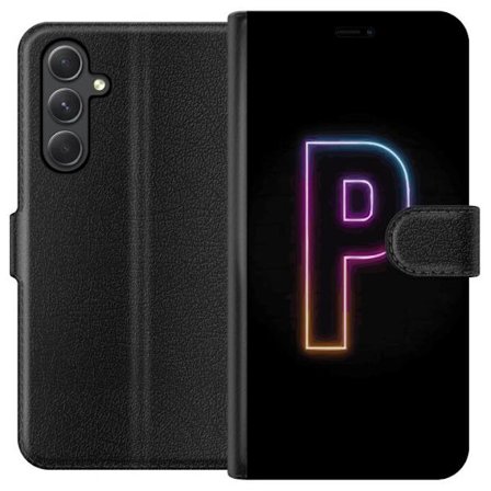 Kompatibel Tegnebogsetui til Samsung Samsung Galaxy A05s Minimalistisk neonbogstav P i farvegradient og lyseffekt mod sort baggrund i digital neonstil