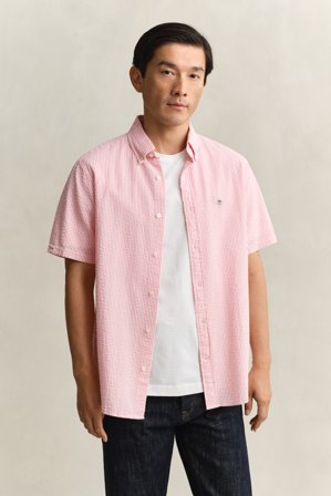 GANT Herren Kurzärmliges Seersucker-Hemd mit Streifen (XXXL) Rosa