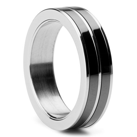 Anillo de acero y cerámica en negro y plateado para hombres - Anillos de acero