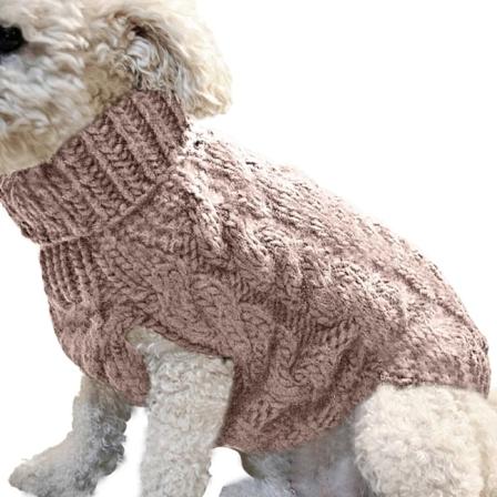 Varm Hund Katt Tröja Kläder Vinter Turtleneck Stickad Pet Katt Valp Kläder Kostym För Små Hundar Katter Chihuahua Outfit Väst Beige L