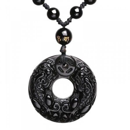 Obsidian Donut Peace Buckle PIXIU Amulet Halsband Hänge med Pärlkedja för Män Män