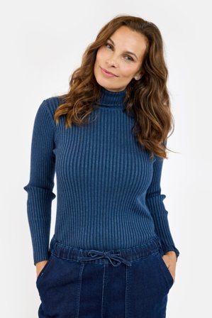 JENSEN - Langærmet Strik - Navy - Rullekrave