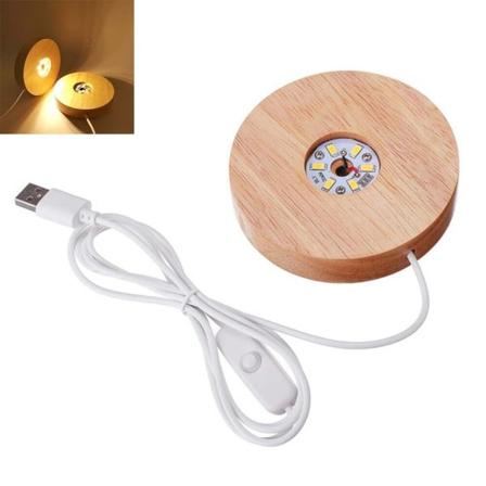 Ljusbas USB gränssnitt Trä LED-ljus Roterande Display Stativ Lamphållare Warm light