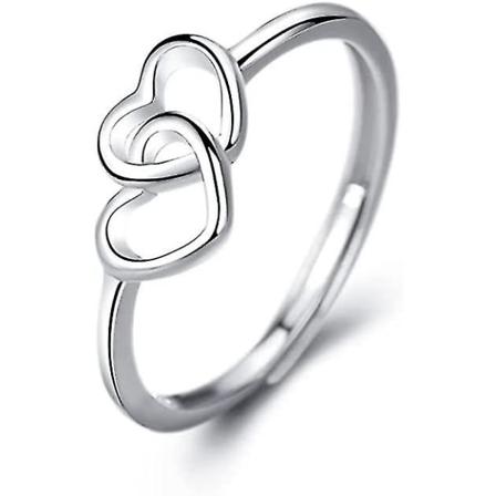 Sterling Silver Dubbel Hjärtring För Kvinnor S925, För Flickvän