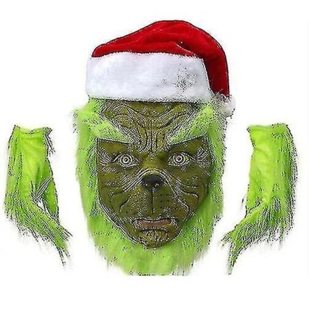 Grinch-kostyme Jul Cosplay Voksen Julenisse-kostyme Antrekksett + Maske A-WELLNGS Maske kun