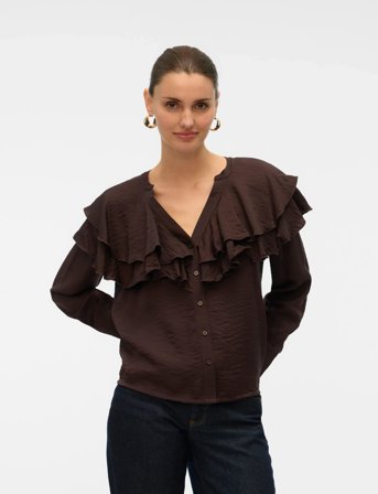 Vero Moda Vmlizzi Ls Flounce Top Wvn Ga - Brown - XS
