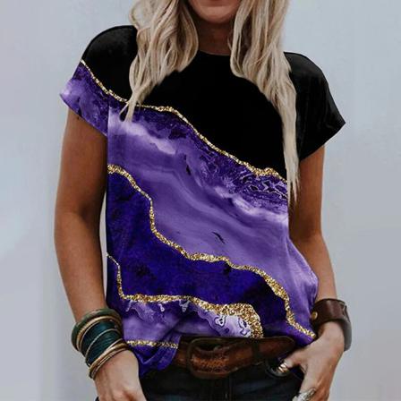 Dam T-shirt Med Rund Hals Patchwork Tunika Blus