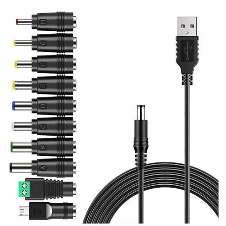 Usb-DC-virtakaapeli, yleismaailmallinen USB-DC-liitin, latauskaapeli, virtajohto, jossa 10 vaihdettavaa pistoketta ([HK])