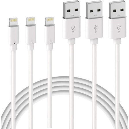 3-pak 2m iPhone-opladerkabel, USB til Lightning-kabel, iPhone-kabel kompatibel med iPhone hvid