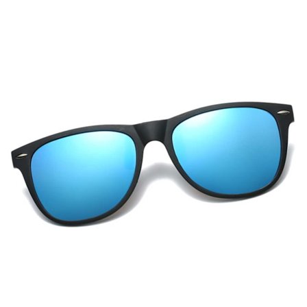 Polarisoitu Wayfarer Clip On aurinkolasit Käännä ylös siniset peililinssit