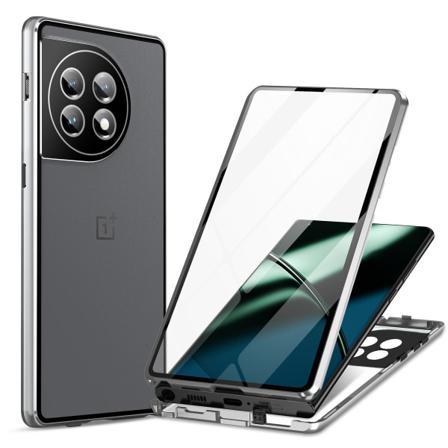 Metal Magsafe magnetisk etui kompatibelt med OnePlus 12, dobbeltsidet glas altomfattende stødsikkert dæksel med kameralinsebeskyttelse Silver For 