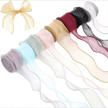 4cm Wired Chiffon Ribbon Sheer Organza Satin Ribbons for Christmas Wedding Gift Wrapping Bow Wreath DIY Craft Decor