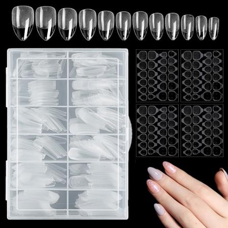 Mantelinmuotoiset lyhyet kynsitipo, täyspeittävät kynsitipo, esimuovatut puolihimmeät kynsitipo geelikynsitypit - 360 kpl 10 kokoa, 4 kpl kynsiliimaa