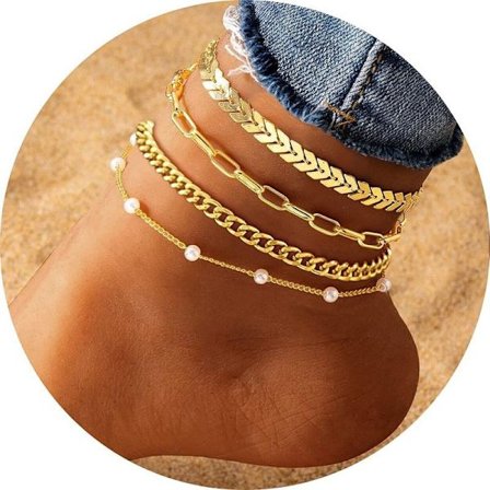Guld ankelkæde til kvinder, forgyldte vandtætte cubanske perleormekæder ankelkæde sæt, guld ankelkæde til kvinder strandgave justerbar størrelse