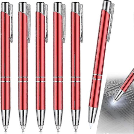Penn med lys for skriving i mørket, 6 stk. penn med lysende tupp, LED-lommelykt kulepenn