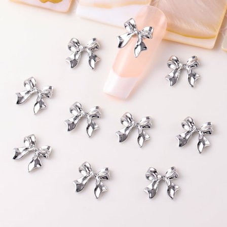 20 st Silver Bow Nail Charms 3D Legering Nail Art Charms Söta Rosett Nageldekorationer Ribbon Bow Charms för Naglar Nail Charms för Akryl Naglar 
