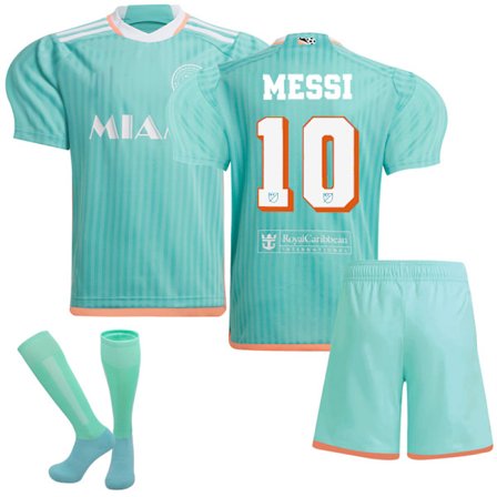 2024 Inter Miami CF bortafotbollströja med strumpor för barn nr 10 Messi