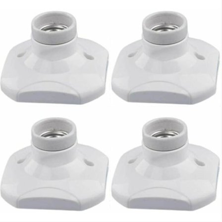 E27 LED-pæreholder, E27-fatning i keramik og plastsokkel, E27-vægkontakt, hvid E27-fatning med ring til indgangsparti/loftlampe/altanlampe, 4-pak