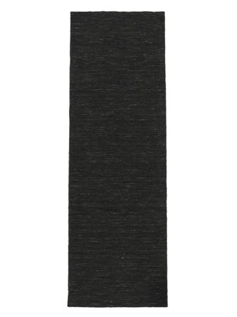 Wool Rug Plain (Single Colored) Handloom Flat Black Runner Small