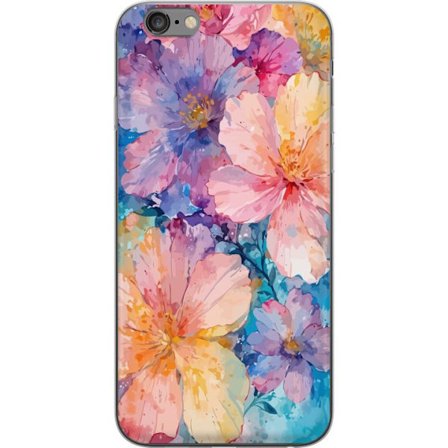 Yhteensopiva Puhelinkuori Apple Apple iPhone 6 Plus Vesivärimaalaus suurilla kukilla vaaleanpunaisissa, sinisissä ja keltaisissa sävyissä pehmeäs