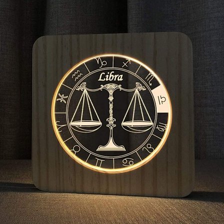 Trelampe med stjernetegn, 3D-illusjon nattlys for soverom, bursdagsfestdekorasjon (Vekten)