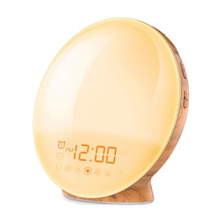 Sunrise Väckarklockor Wake-Up Light Dimbar Färgglada Lampor Radio För Barn Sovrum Kontor