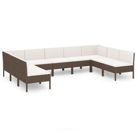 Vidaxl Loungegrupp För Trädgården Med Dynor 9 Delar Konstrotting Brun