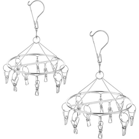 (20 klädnypor, 2-pack runda) Strumptorkare i rostfritt stål för strumpor,