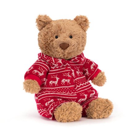 Jellycat Bartholomew Bjørn Vinter Pyjamas Plyslegetøj, 26 cm