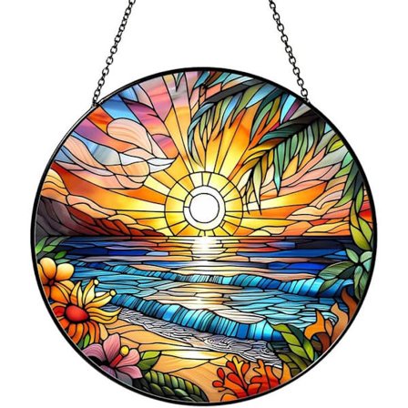 Aurinkosieppari Ikkuna 20cm – Riippuva Ranta-auringonlasku Aurinkoa Heijastava Mosaiikkilasi Koriste Kotiin & Puutarhaan