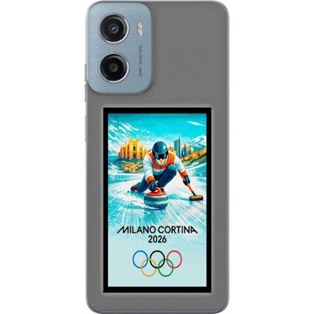 Kompatibel Mobilcover til Motorola Moto G05 Ishockeyillustration med spillere i bevægelse på isen, Milano Cortina 2026, Milano-landemærker og olympisk