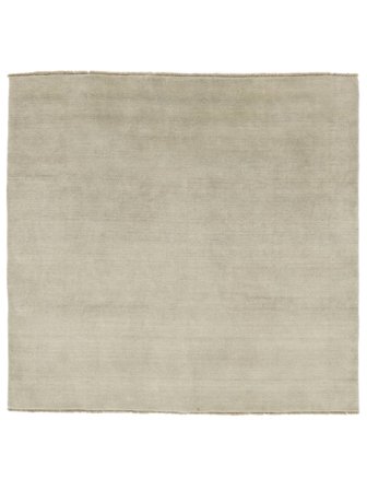 Wool Rug Plain (Single Colored) Handloom Fringes Light Green/Grey Square Large