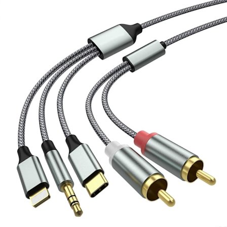 Lightning til RCA-kabel Audio Aux-adapter, RCA til 3,5 mm-kabel USB C til 2 RCA-lydkabel, 3 i 1 lydkabel til bil, hjemmebiograf, højttaler og mere